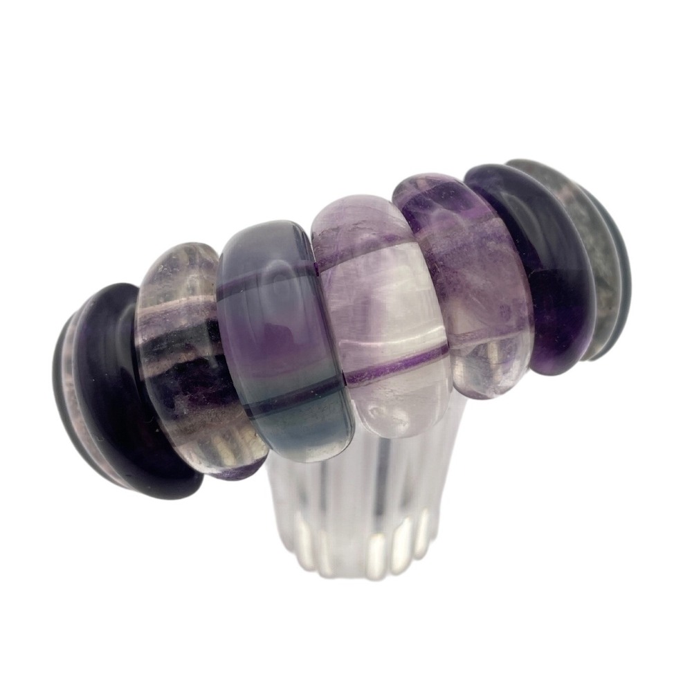 Chunky Wide Fluorite Stone Stretch‎ Bracelet Stacking Purple Teal Boho